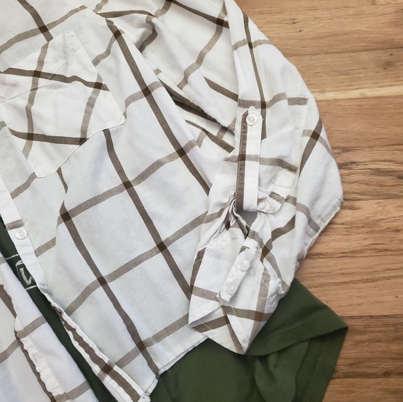 COPY - Abound olive green checkered button down M - Picture 4 of 5